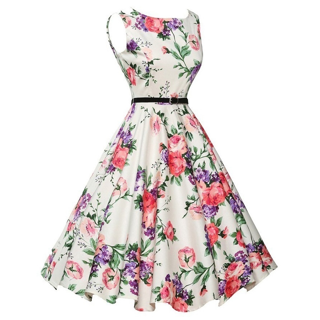 Summer Vestidos Dress Clothing Floral Robe Retro Swing Casual Vintage Rockabilly Dresses #5