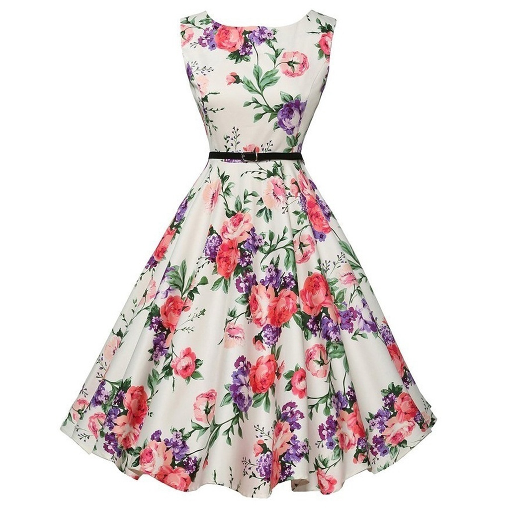 Summer Vestidos Dress Clothing Floral Robe Retro Swing Casual Vintage Rockabilly Dresses #6