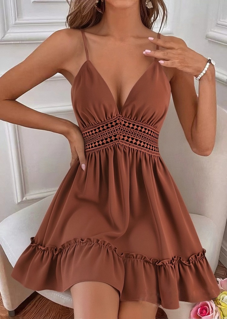 Summer Dresses for Women 2026 V-Neck Spaghetti Strap Bowknot Backless Sleeveless Lace Mini Swing Skater Dress #2