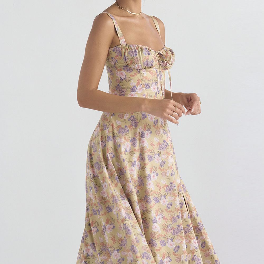 Summer Women Sling Dress Casual Slim Midi Skirt Elegant Commuter Fashion Sleeveless A Line Floral Printed Beach Outfits #2