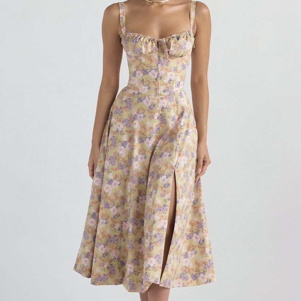 Summer Women Sling Dress Casual Slim Midi Skirt Elegant Commuter Fashion Sleeveless A Line Floral Printed Beach Outfits #4
