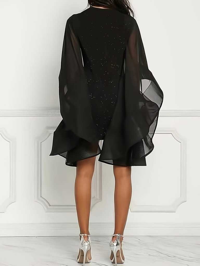 2026 casual and comfortable women's round neck long sleeved hollow out dress short skirt - sequin slim fit design #4