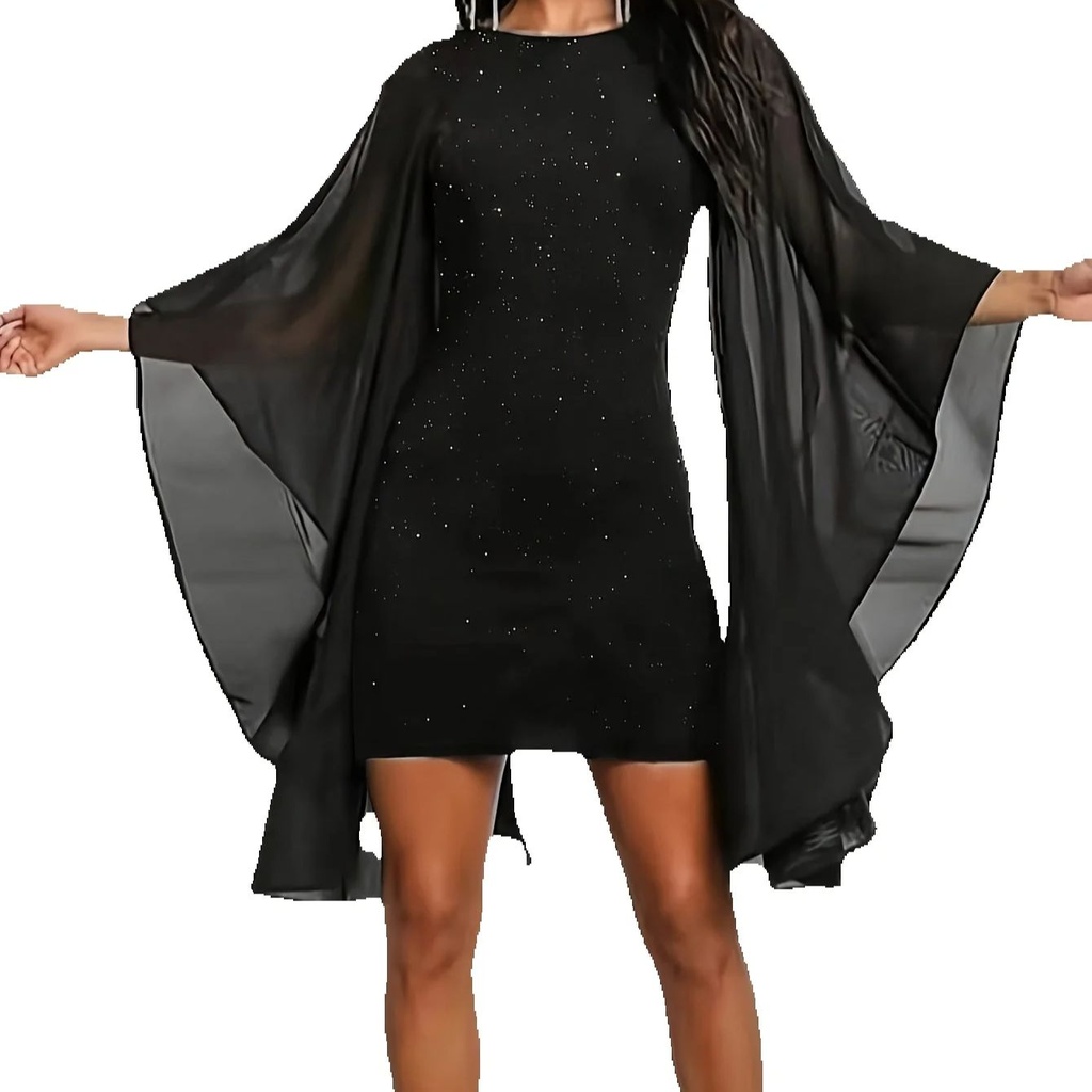 2026 casual and comfortable women's round neck long sleeved hollow out dress short skirt - sequin slim fit design #6