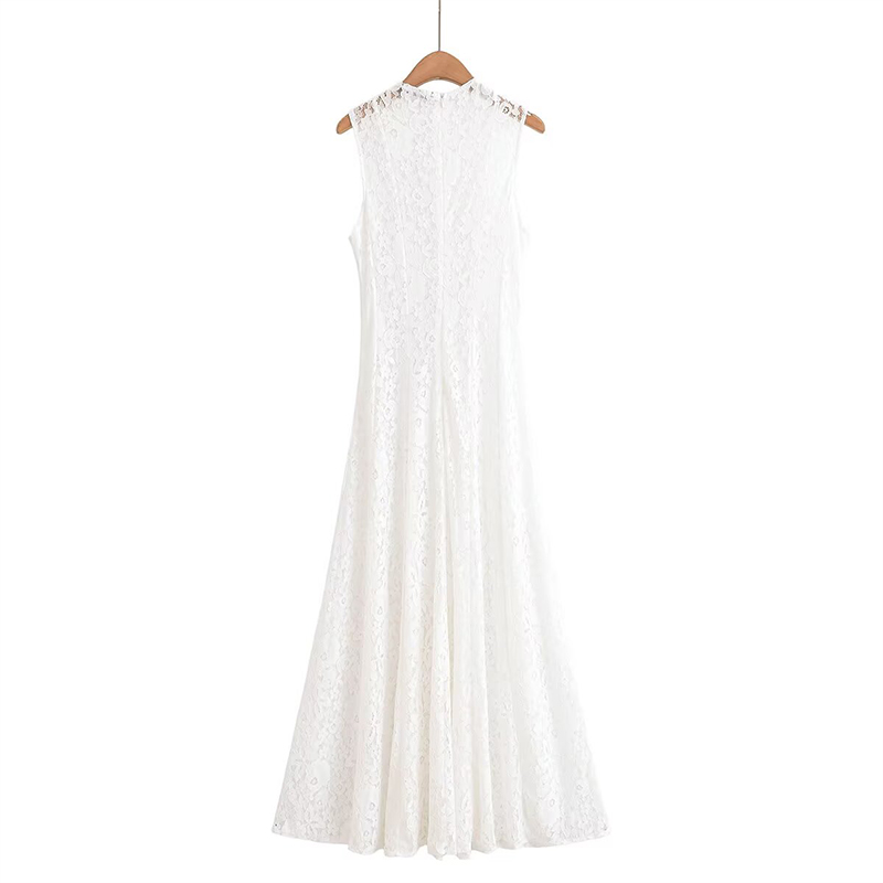 Elegant Long Lace Sleeveless Dress Fashionable Summer New Women's High Waist Gown Chinese Manufacturer round Neckline Daily Wear #4