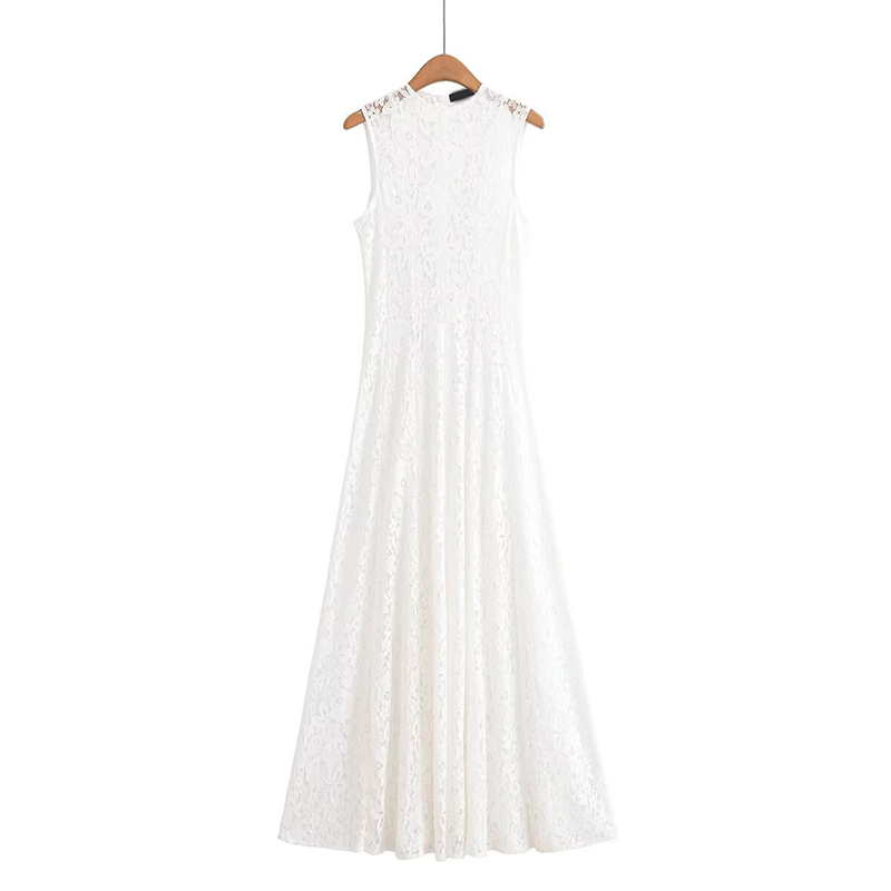 Elegant Long Lace Sleeveless Dress Fashionable Summer New Women's High Waist Gown Chinese Manufacturer round Neckline Daily Wear #5