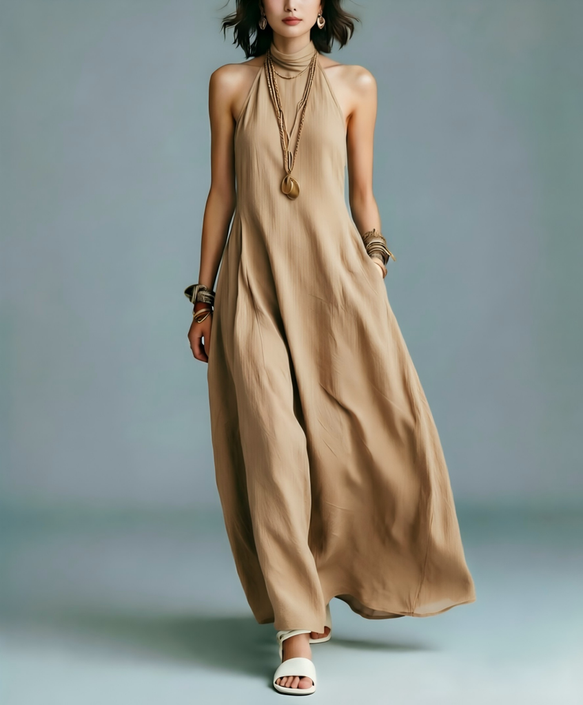 2026 Summer New Bohemian Off-shoulder Loose Maxi Dress For Women, Elegant Flowy Halter Neck Long Dress #3
