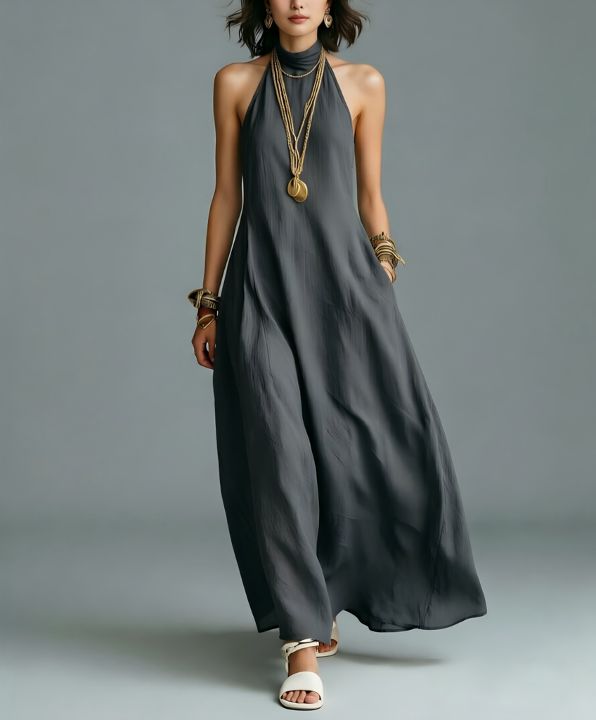 2026 Summer New Bohemian Off-shoulder Loose Maxi Dress For Women, Elegant Flowy Halter Neck Long Dress #4