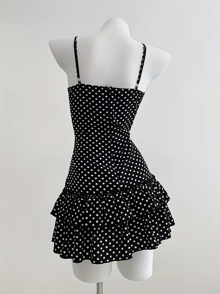 Sweet Short Skirt Fashion Polka Dot Bow Waist Ruffle Y2K Strapless Dress #2