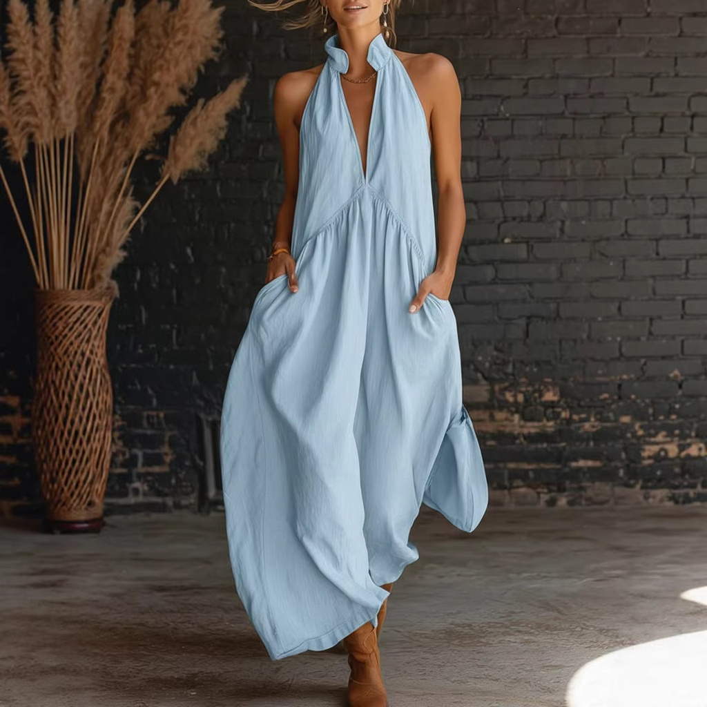 Fashion Sleeveless Maxi Dress Women Summer 2026 Casual Off The Shoulder Solid Color V-neck Long Dresses Elegant #3