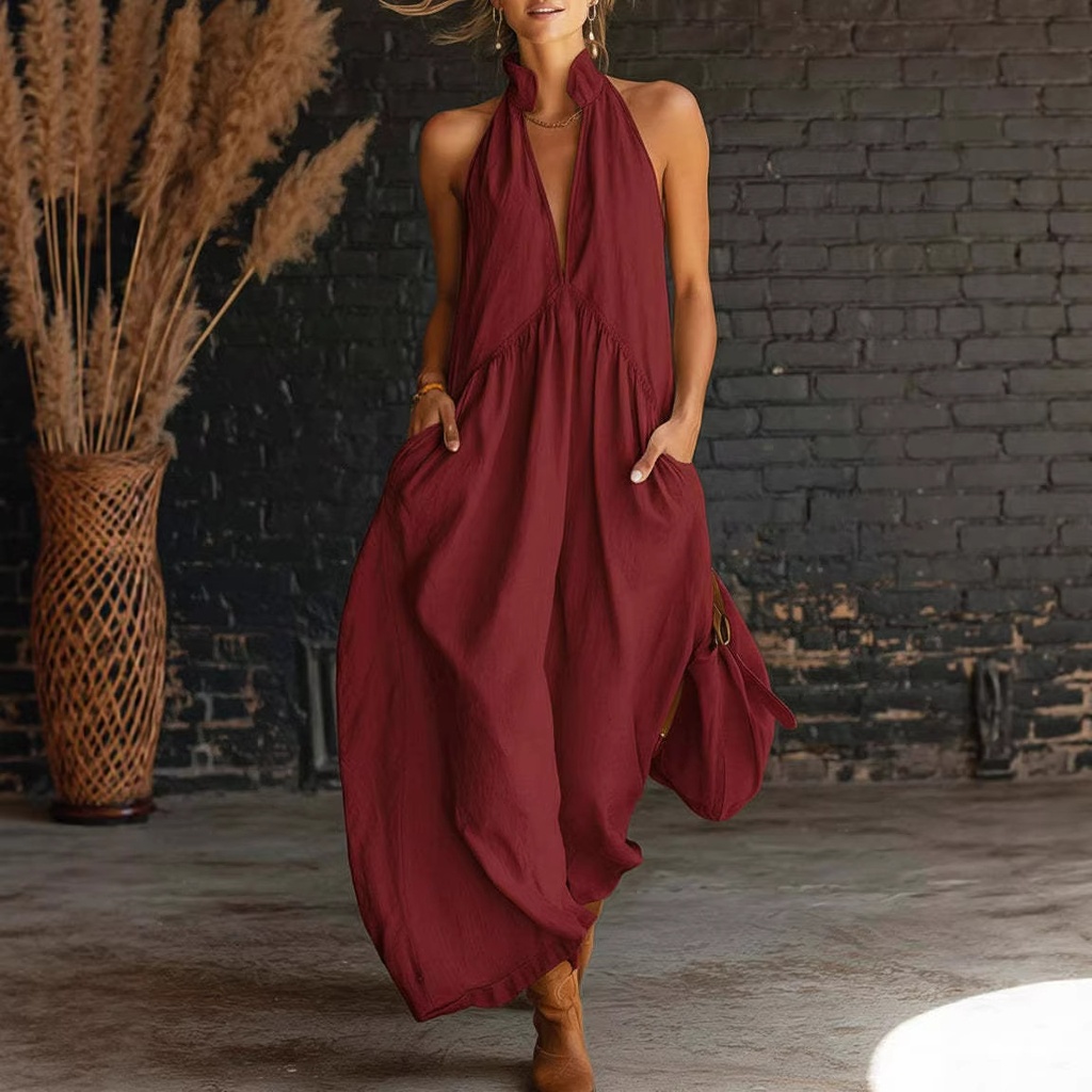Fashion Sleeveless Maxi Dress Women Summer 2026 Casual Off The Shoulder Solid Color V-neck Long Dresses Elegant #4
