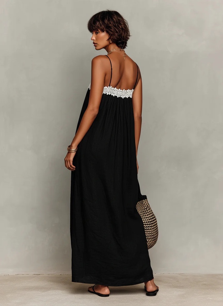 Women's Summer Boho Maxi Dress Spaghetti Strap Lace Patchwork Loose Beach Sundress Casual Vacation Long Dresses #4