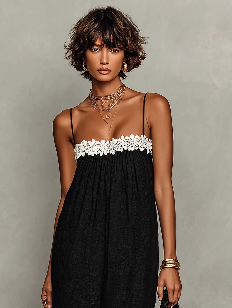 Women's Summer Boho Maxi Dress Spaghetti Strap Lace Patchwork Loose Beach Sundress Casual Vacation Long Dresses #5
