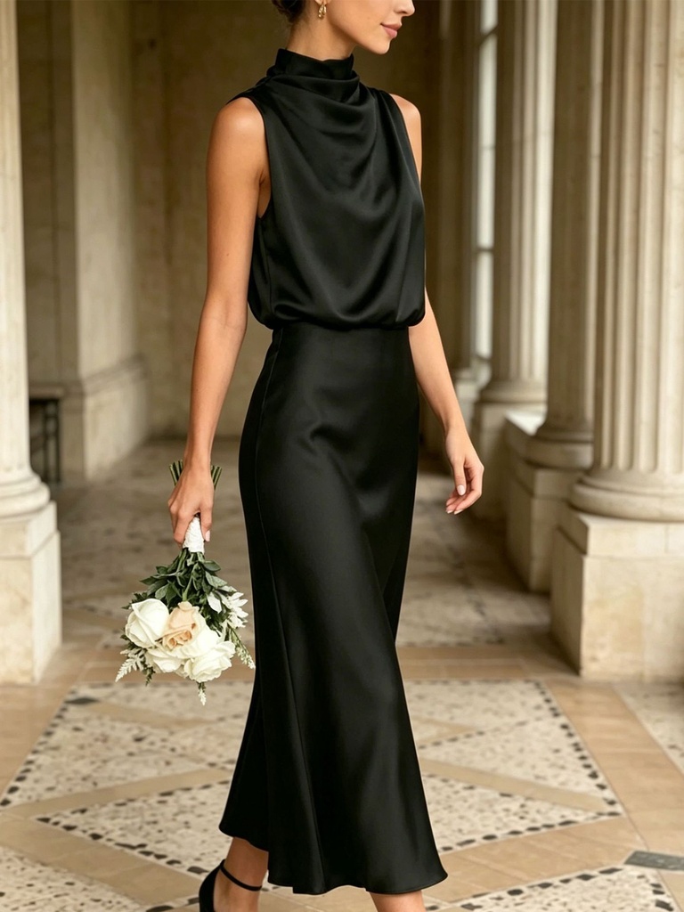 Ladies' Elegant Long Dress Gown, Single-Side Off-Shoulder Gathered Collar Fitted Suit for Women in Summer New Style #2
