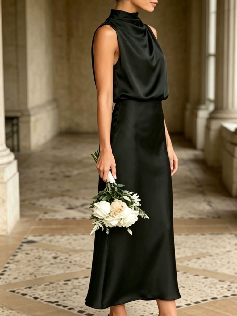 Ladies' Elegant Long Dress Gown, Single-Side Off-Shoulder Gathered Collar Fitted Suit for Women in Summer New Style #4