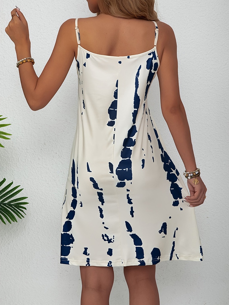 Women Summer Casual Camisole Dress Abstract Print V-Neck Sleeveless Loose Fit Beach Sundress Backless A-Line Holiday Vestidos #5