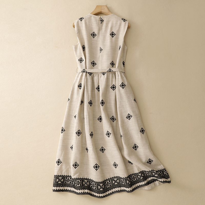 Linen Cotton Spring Summer New Style round Neck Sleeveless Loose Commute Atmosphere Dress Original Linen Color Artistic Women... #3