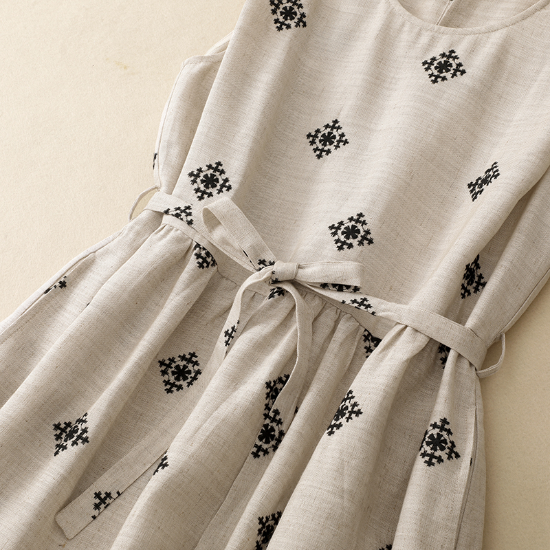 Linen Cotton Spring Summer New Style round Neck Sleeveless Loose Commute Atmosphere Dress Original Linen Color Artistic Women... #4
