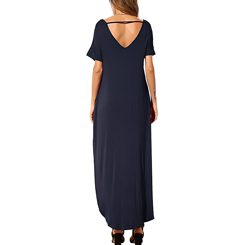 Women's Casual Maxi Dress V Neck Short Sleeve Dresses Loose Fit Long Dress with Pockets Side Slit Outfit Home Casual Daily Wear #4