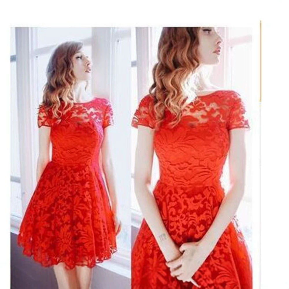 Women Summer Casual Blue Lace Dress Elegant Round Neck Short Sleeve Midi Dresses Slim Fit Fashion Office Lady Chic Gown #4