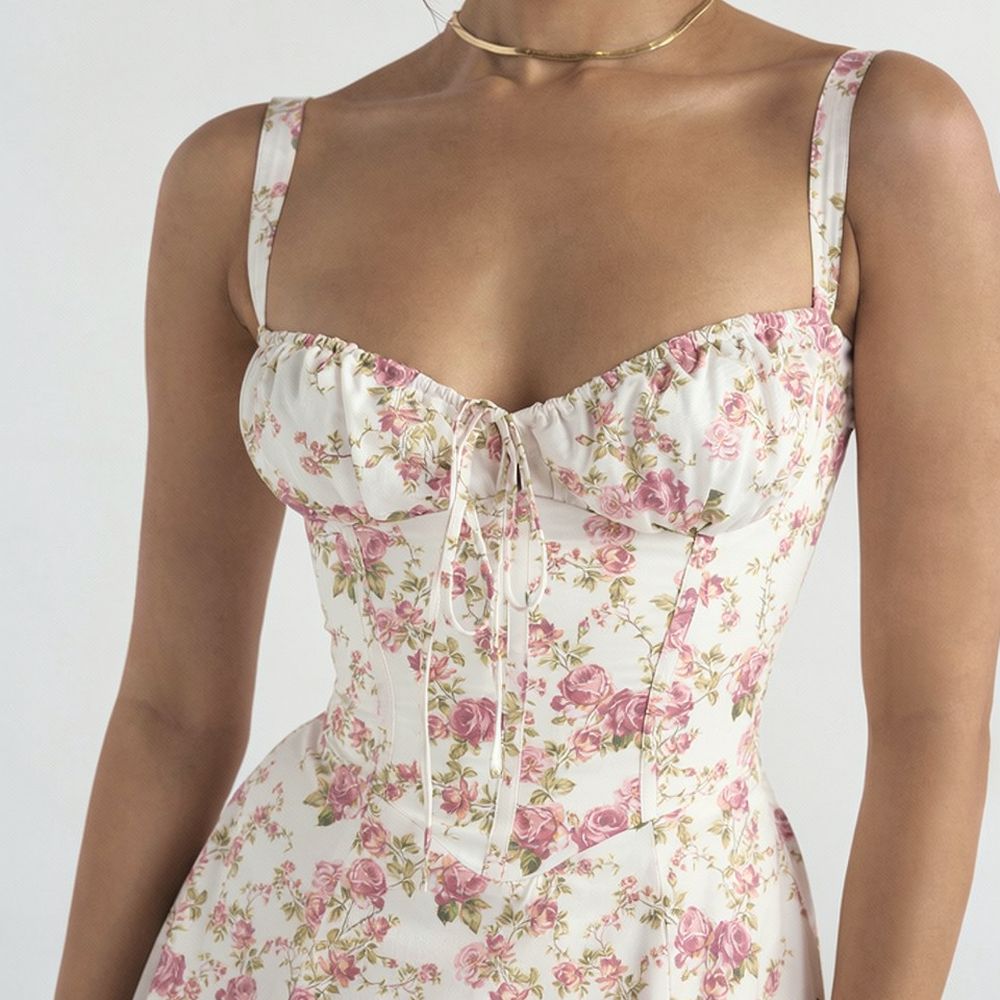 Summer Women Sling Dress Casual Slim Midi Skirt Elegant Commuter Fashion Sleeveless A Line Floral Printed Beach Gowns #2