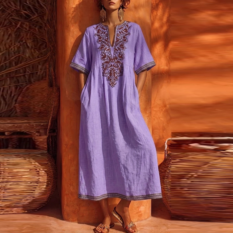 Summer Dresses For Women Vintage Printed Loose Floral Printed Party Midi Dress Women Deep V Neck Bohemian Dress #3