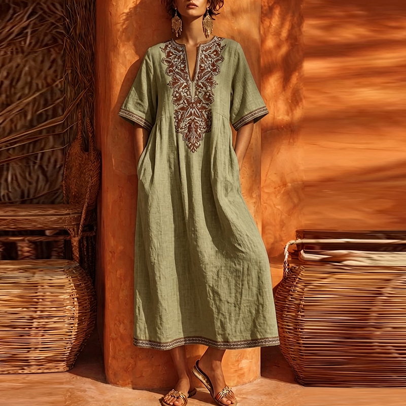 Summer Dresses For Women Vintage Printed Loose Floral Printed Party Midi Dress Women Deep V Neck Bohemian Dress #5