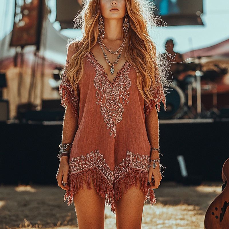 Summer Dresses For Women Vintage Printed Loose Floral Printed Party Midi Dress Women Deep V Neck Bohemian Dress #6
