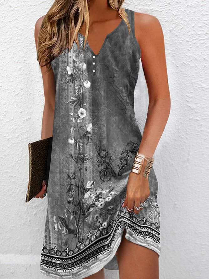 Women's Dresses Summer Fashion Stitching V Neck Loose  Bohemian Vacation Woman Basic sleeveless Vestidos #5
