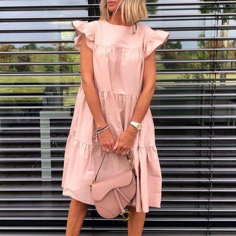 Women's Summer Ruff Sundress Elegant Casual Party Beach Vintage Swing Midi Dress 2022 Solid Bohemian Oversized Vestidos Robe #2