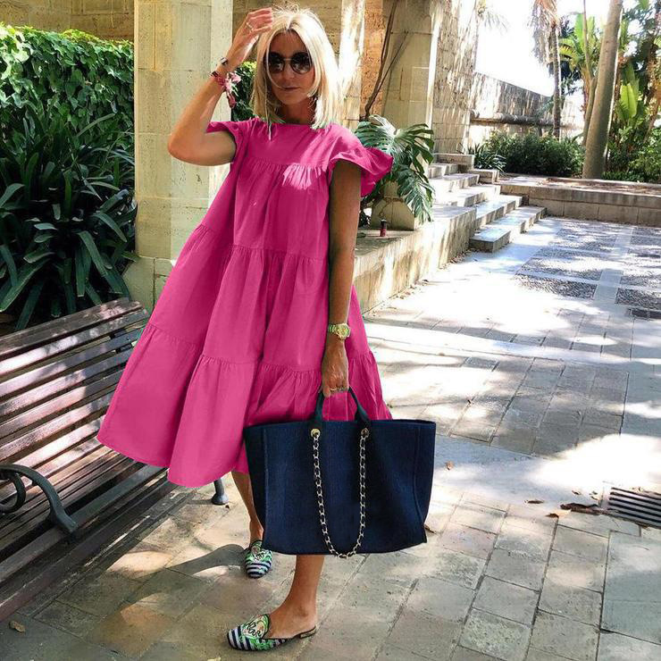 Women's Summer Ruff Sundress Elegant Casual Party Beach Vintage Swing Midi Dress 2022 Solid Bohemian Oversized Vestidos Robe #3