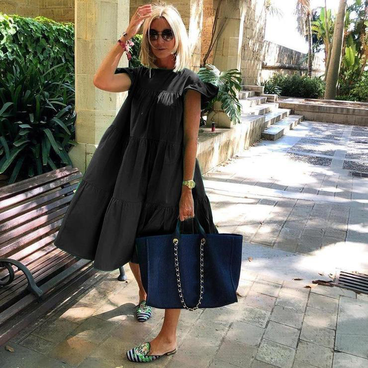 Women's Summer Ruff Sundress Elegant Casual Party Beach Vintage Swing Midi Dress 2022 Solid Bohemian Oversized Vestidos Robe #4