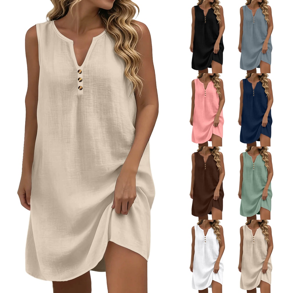 Summer Dresses For Women Loose Casual A Line Dress Sleeveless V Neck With Pockets Elegant And Pretty Women'S Dresses #2