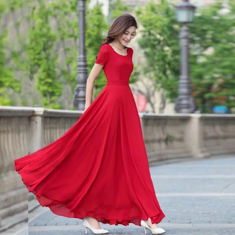 Summer Dress Women 2025 New Bohemian Beach Long Chiffon Dress Elegant Ladies Short Sleeve 5XL Sundress Women's Clothing Vestidos #2