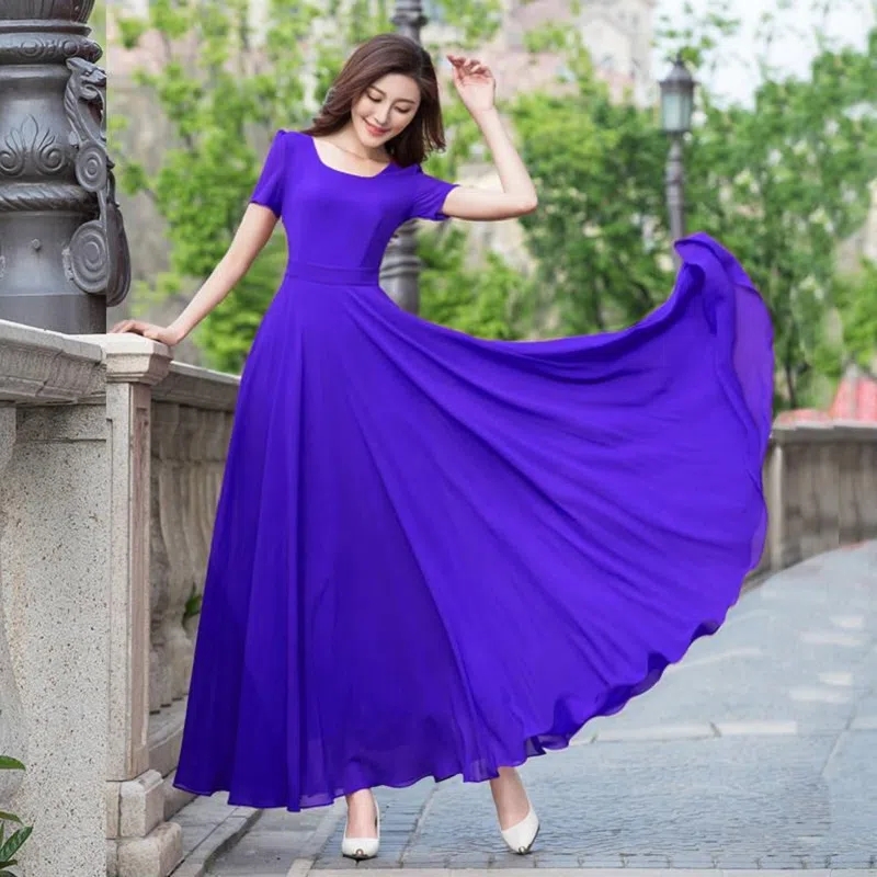 Summer Dress Women 2025 New Bohemian Beach Long Chiffon Dress Elegant Ladies Short Sleeve 5XL Sundress Women's Clothing Vestidos #3