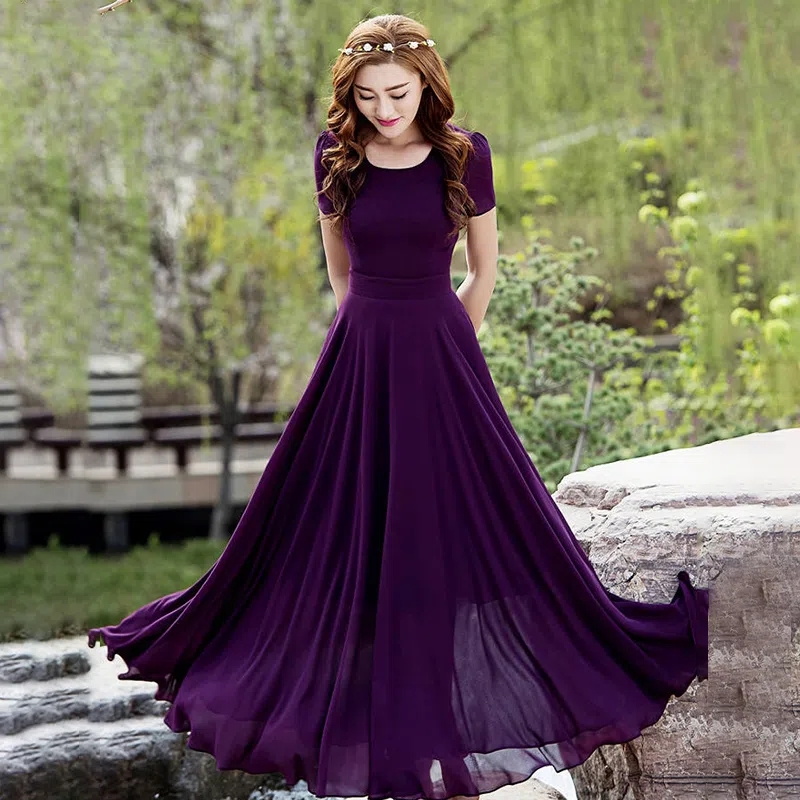 Summer Dress Women 2025 New Bohemian Beach Long Chiffon Dress Elegant Ladies Short Sleeve 5XL Sundress Women's Clothing Vestidos #4
