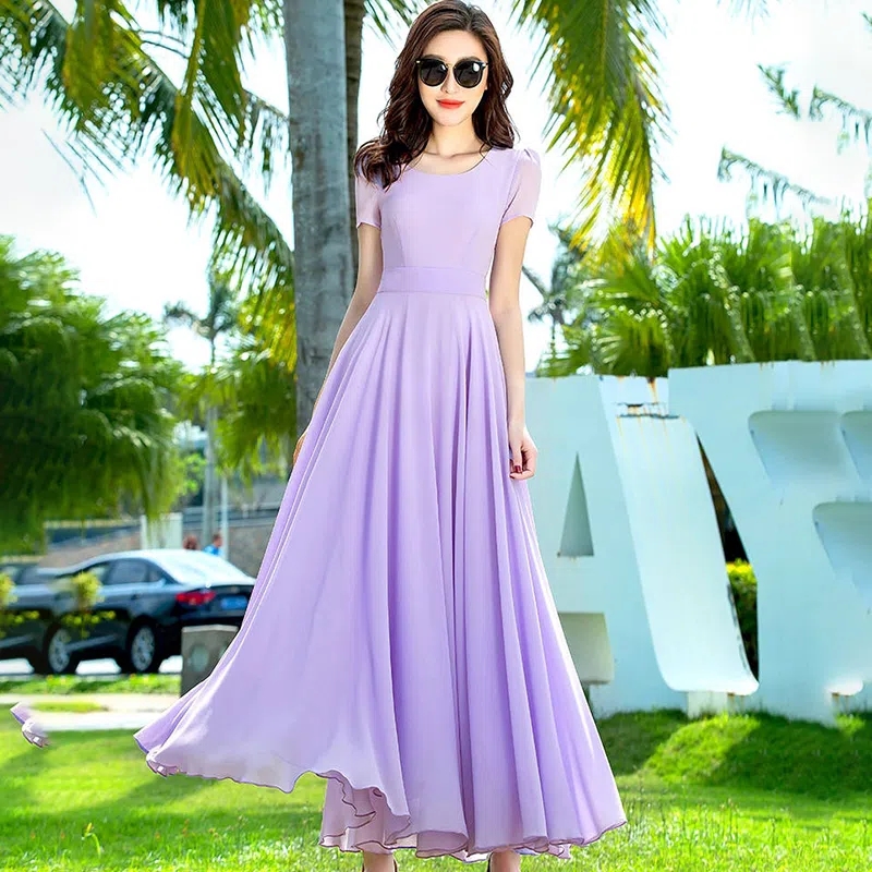 Summer Dress Women 2025 New Bohemian Beach Long Chiffon Dress Elegant Ladies Short Sleeve 5XL Sundress Women's Clothing Vestidos #5