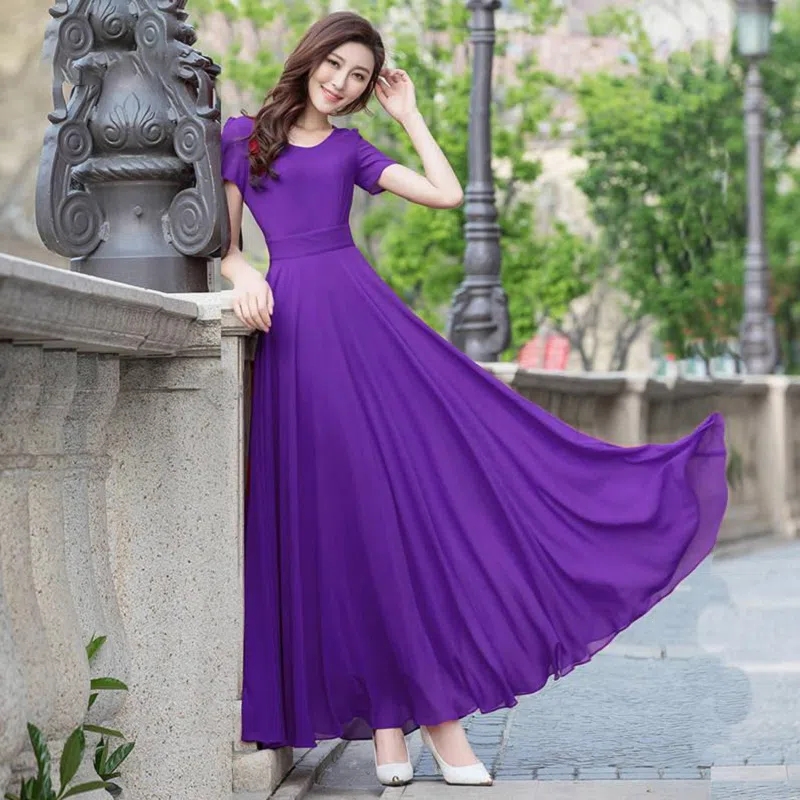 Summer Dress Women 2025 New Bohemian Beach Long Chiffon Dress Elegant Ladies Short Sleeve 5XL Sundress Women's Clothing Vestidos #6