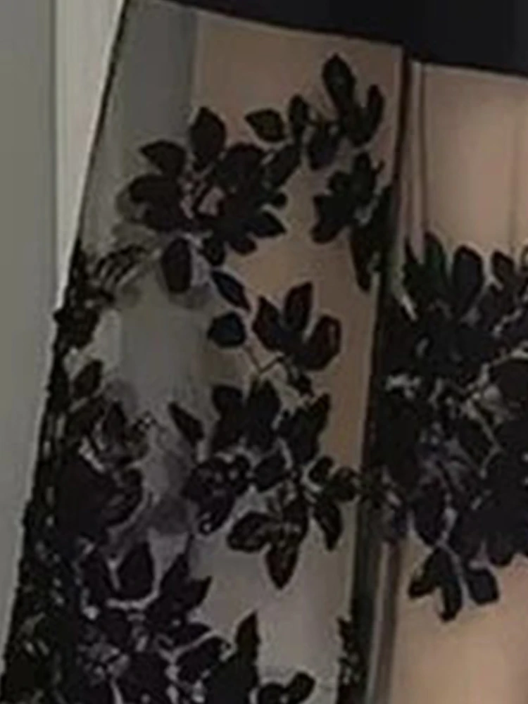Elegant Floral Midi Dress for Women O-Neck 3/4 Sleeve Sheer Tulle Mesh A-Line Dress Formal Evening Wedding Guest Cocktail Dress #2