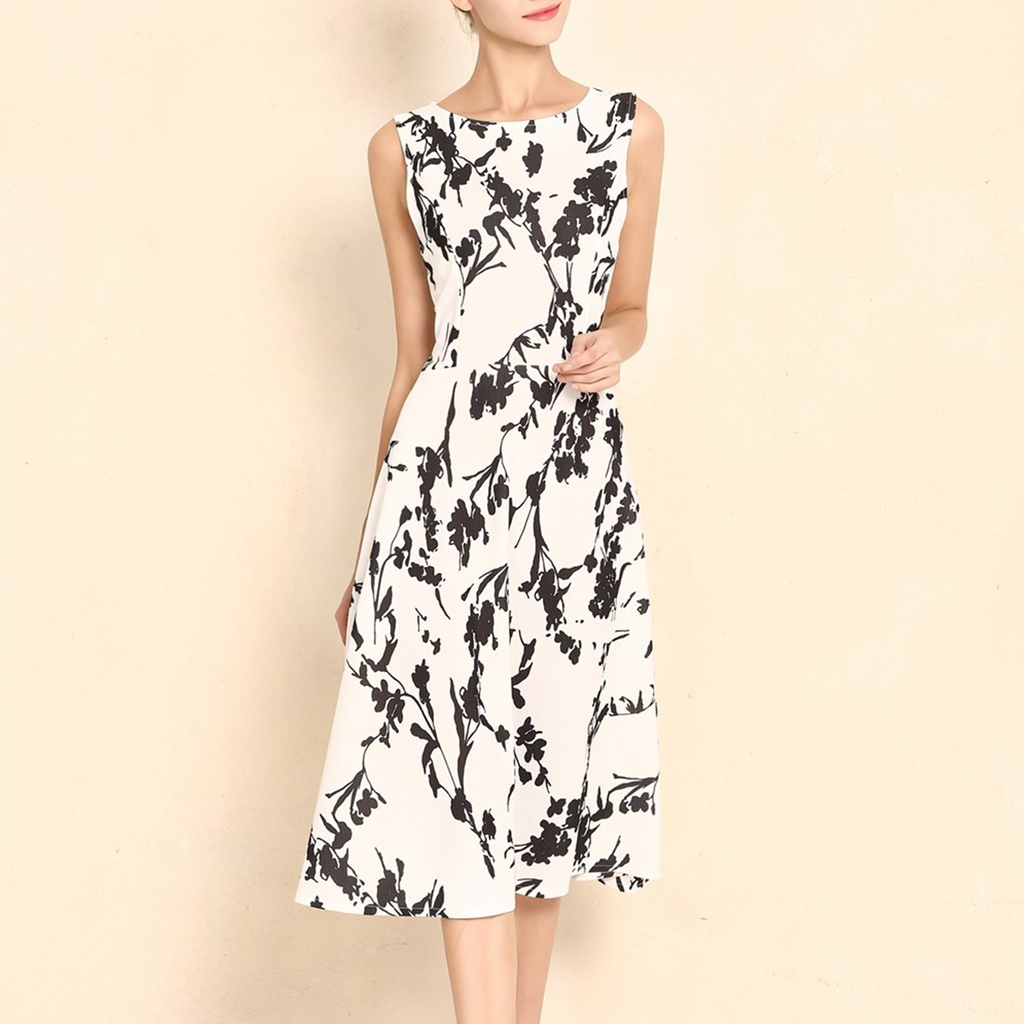 Summer Women Dress Clothing Floral Print Robe Retro Swing Casual Vintage Rockabilly #6