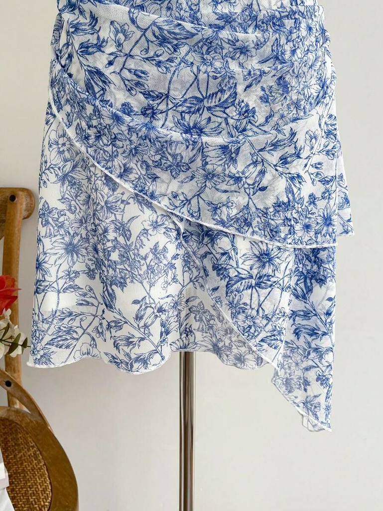 Women Summer Blue Floral Mesh Dress, V Neck Sexy Elegant Sweet Slim Fit Casual Party Dress #5