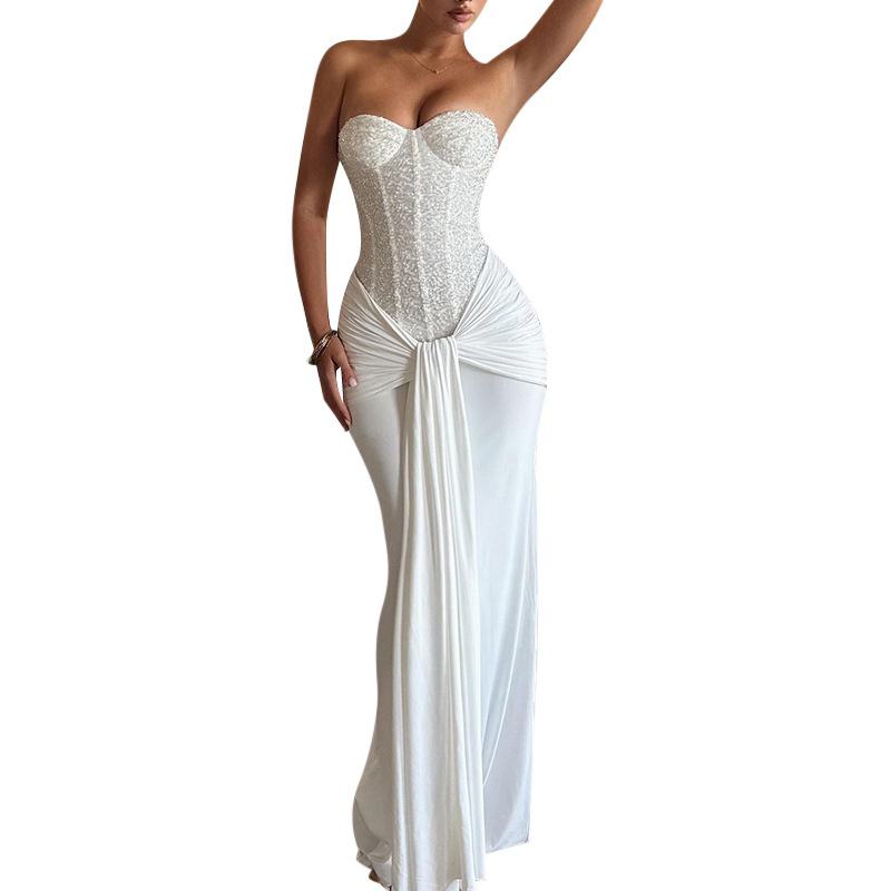 Women Evening Gown with Long Skirt New Style Cinched Waist Slimming Dress Sexy Ribbon-tie Halterneck Elegant Dress For Female #4