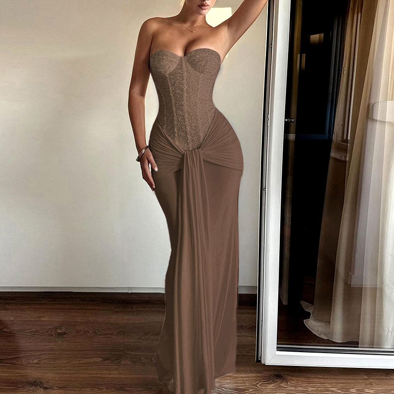 Women Evening Gown with Long Skirt New Style Cinched Waist Slimming Dress Sexy Ribbon-tie Halterneck Elegant Dress For Female #5