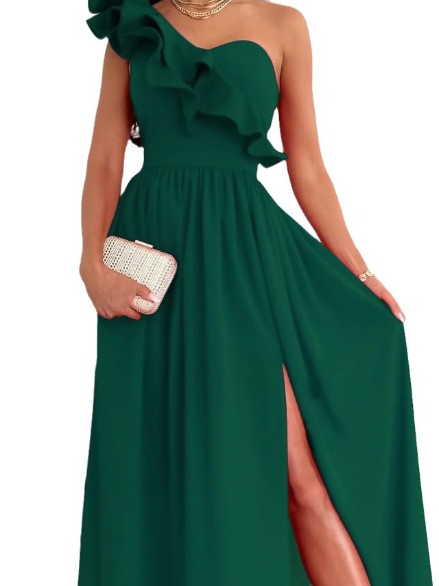 Elegant Long Single Shoulder Dress Women's Fashionable Slimming Evening Gown Versatile Daily Commute Dress Modern Style Summe... #5