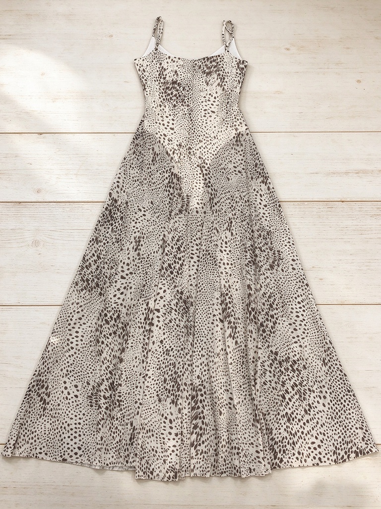 Women Summer Y2K Aesthetics Leopard Spot Print Maxi Dress Spaghetti Strap Scoop Neck Slim Flared Long Sundress For Beach Holiday #5