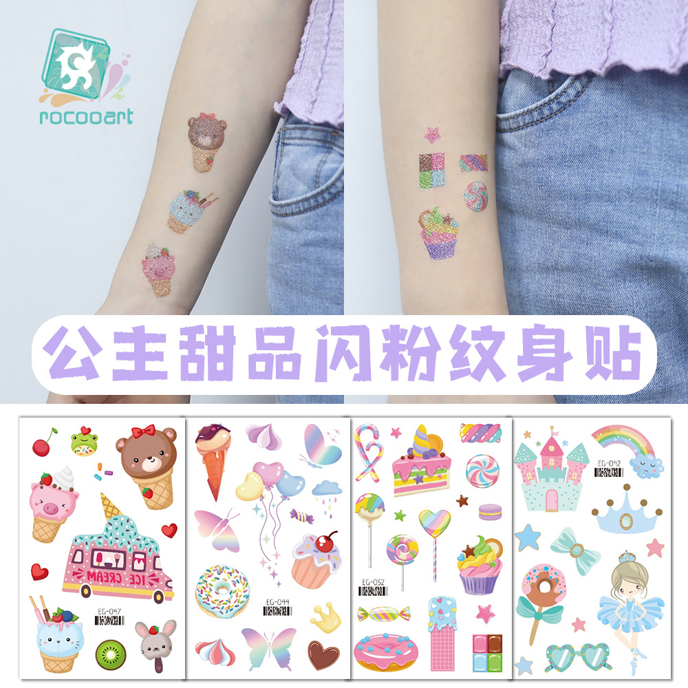 supply glitter tattoo stickers cute princess children tattoo stickers birthday party dessert stickers