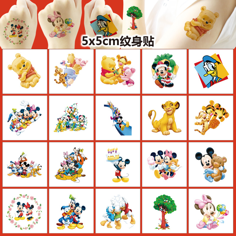 5x 5cm Mickey Minnie tattoo stickers 20 Cartoon tattoo stickers water transfer disposable tattoo birthday party