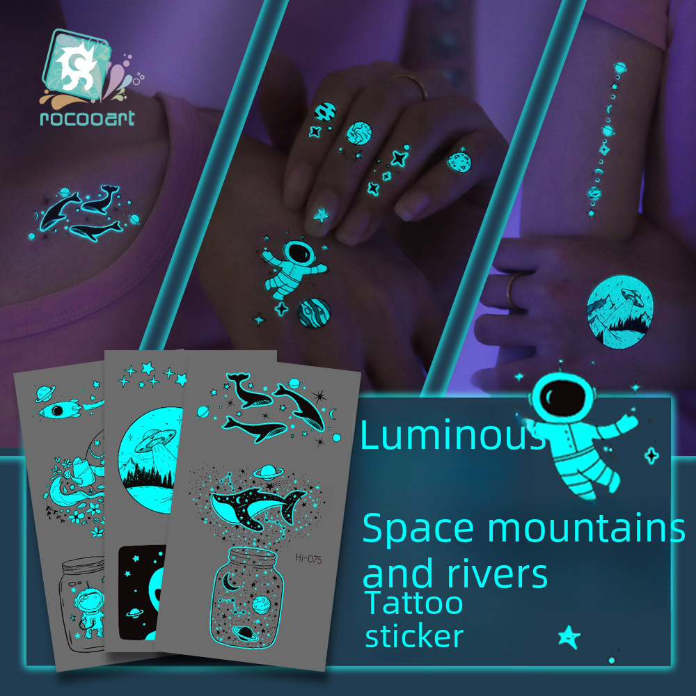 blue green luminous tattoo stickers waterproof luminous space animal tattoo stickers Music Festival face stickers