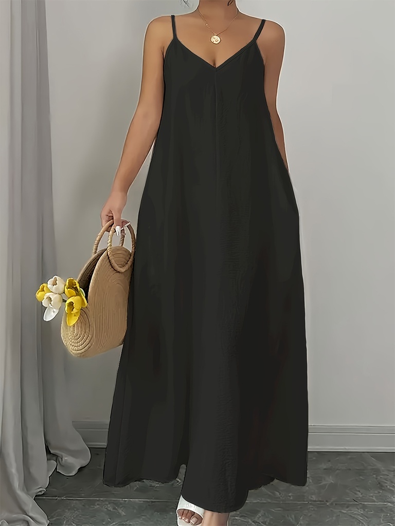 [12000061079333573] Solid Colour Spaghetti Strap Dress (XL)