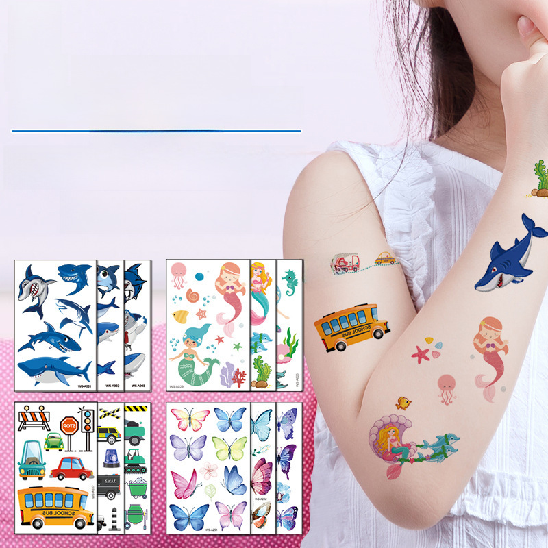 In stock mermaid shark Butterfly Circus clown tattoo stickers cartoon car children waterproof tattoo stickers