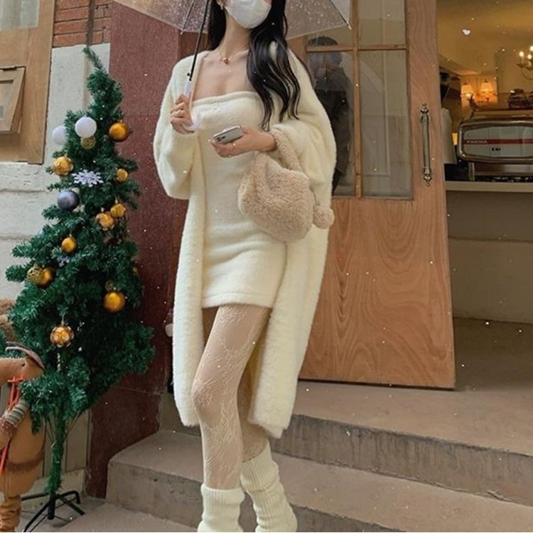 Autumn and Winter Lazy Loose Over-the-Knee Mid-length Thickened Pure Imitation Mink Velvet Knitted Sweater Cardigan Jacket for Women